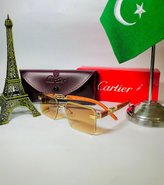 CARTIER SUNSHADES WITH WOODEN TEXTURE.
